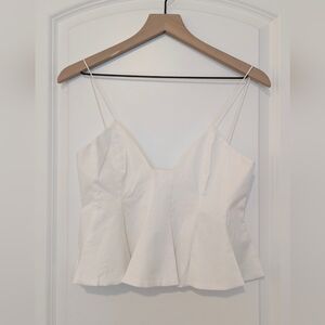 Zara White Thin Strap Peplum 100% Cotton Tank XS